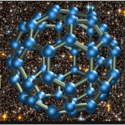 Figure 2. An artist’s rendition of C60, the most famous PAH. Shown against a background of interstellar space